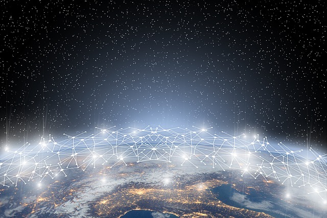 Blockchain technology education digital illustration with interconnected nodes and distributed network
